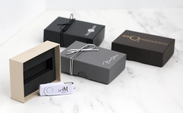 Kraft, Slate, Matte Black, Black Leather Tyndell Flash Drive USB Kit Box