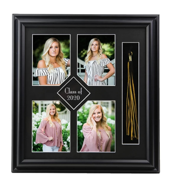 Black Wood Graduation Tassel Frame easel back 4-4x5, 5x7, 8x10 horizontal/vertical with year.