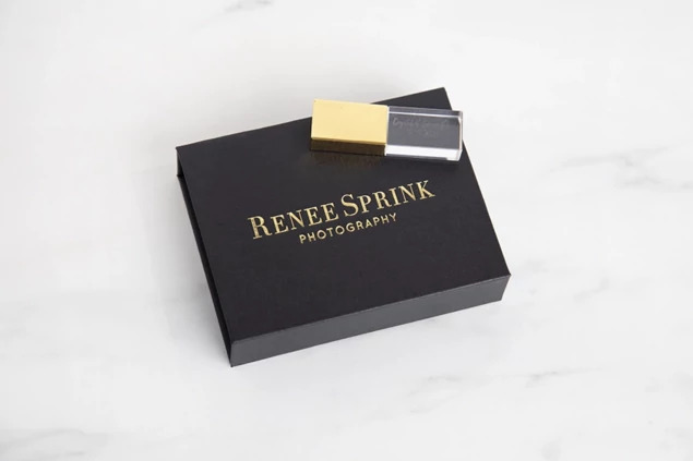 Textured Black Tyndell USB Gift Box with magnetic closure.