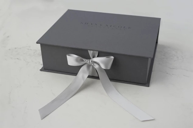 Slate Gray, Black, Linen Tyndell Portfolio Box with Ribbon 8x10, 11x14
