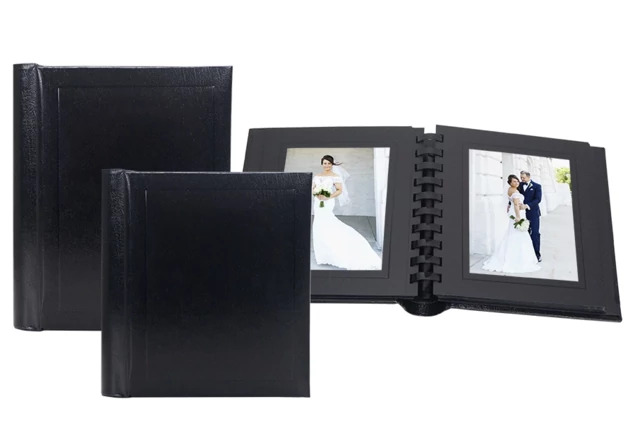 Side loading slip in Black/Black plain cover TAP Parade Album 4x5, 4x6, 5x7, 8x10 10 leaves. 