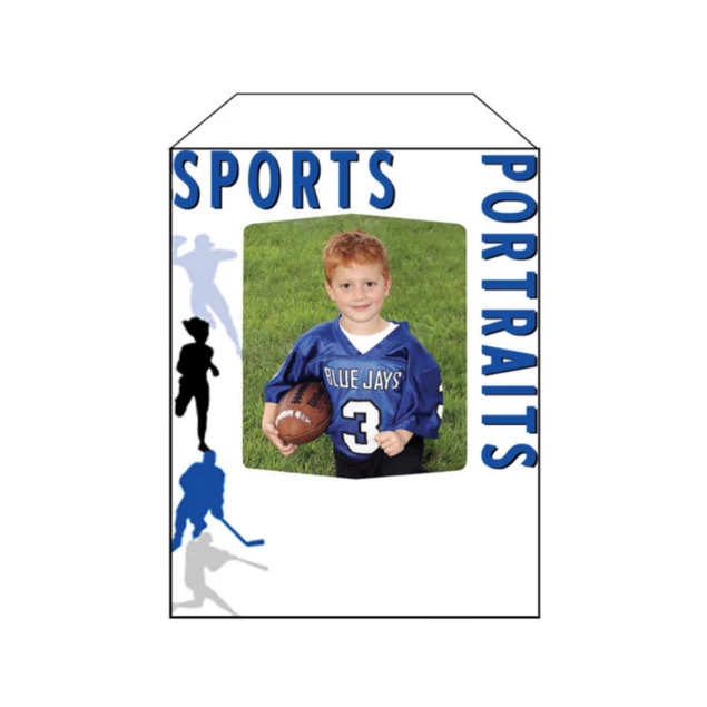 Top loading slip in White/blue Sports Tyndell 5554 Portrait Envelopes 8 3/4x11 1/8 with window.