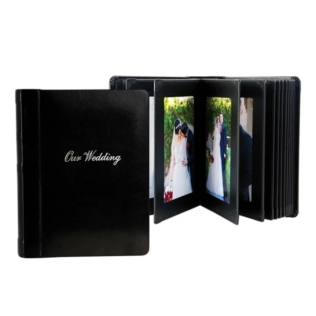 Side loading slip in Black/Black Tyndell Camden Album 4x6, 5x7, 8x10 5, 10 15, or 20 pages with foil stamping..