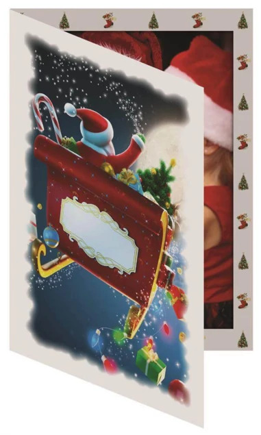 Bottom loading quick load White winter holiday Santa TAP Sleigh Folder 4x6, 5x7.