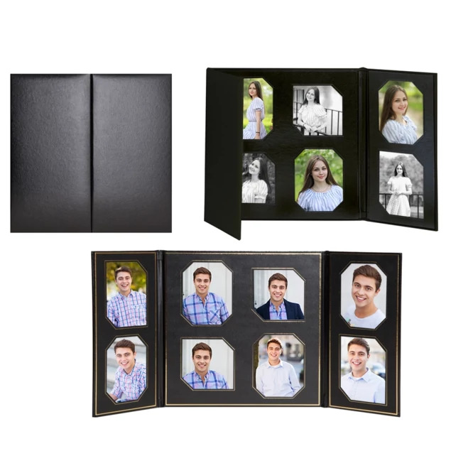 Black/gold and black/black TAP Glory Days Folio 4x5-8 vertical/horizontal open and closed.
