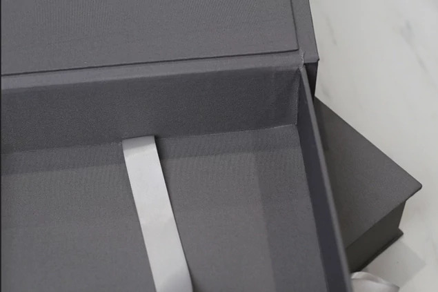 Slate Tyndell Fabric Portfolio Box with satin ribbon 8x10, 11x14 horizontal/vertical.