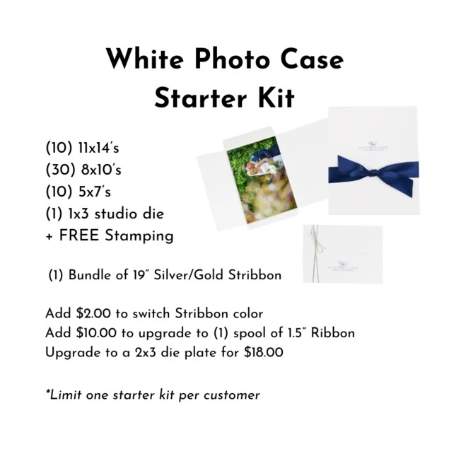 White Tyndell Photo Case envelope Starter Kit 5x7 8x10 11x14 with Stribbon or ribbon horizontalvertical 