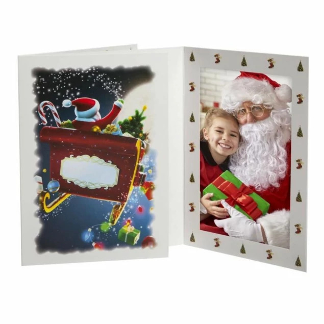 Bottom loading quick load White winter holiday Santa TAP Sleigh Folder 4x6, 5x7.