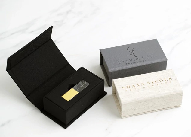 Black, Slate Gray, Linen Tyndell Luxe Fabric Flash Drive USB Box