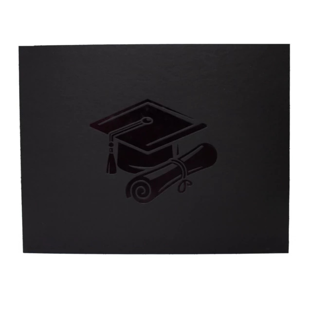 Black Grad Folder with black foil border holding two 10x8 horizontal prints or certificates