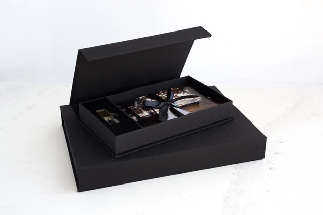 Black Tyndell Fabric Flash & Print Box with 3.0 16GB Crystal Flash Drive USB Gold, Rose Gold, Silver, Black.