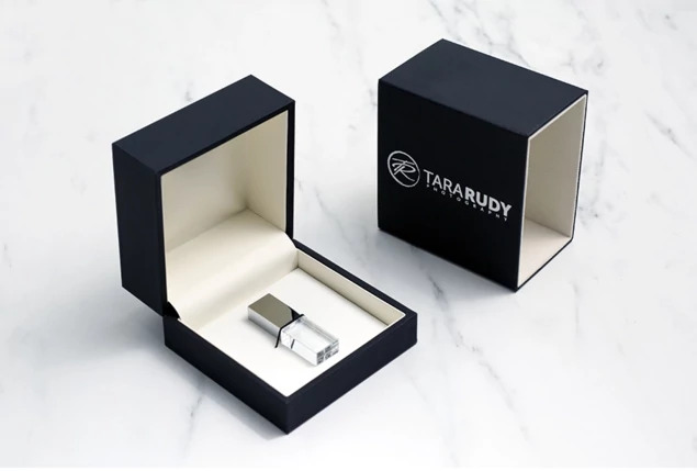 Rose Gold, Gold, Silver, Black Tyndell Crystal Flash Drive USB & Luxe Soft Touch Box Bundle 4GB, 8GB, 16GB, 32GB, 64GB