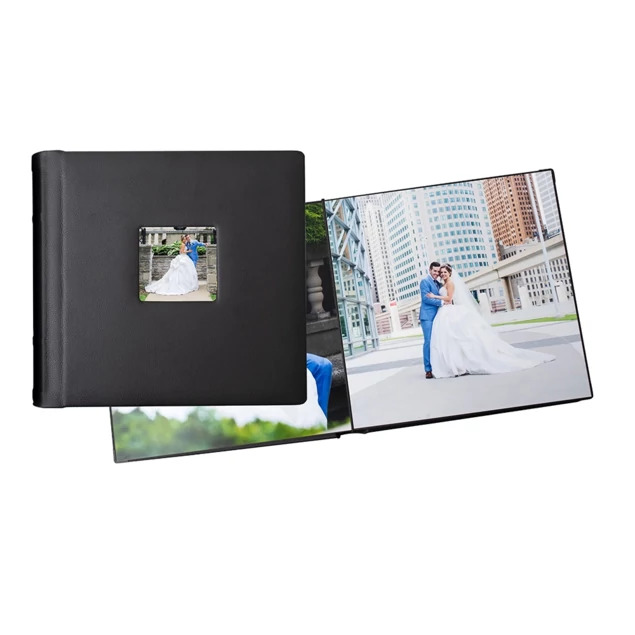 Self mounting peel and stick Black Tyndell Auburn Album 10x10 with 5, 10, or 15 pages and 3x3 window. 