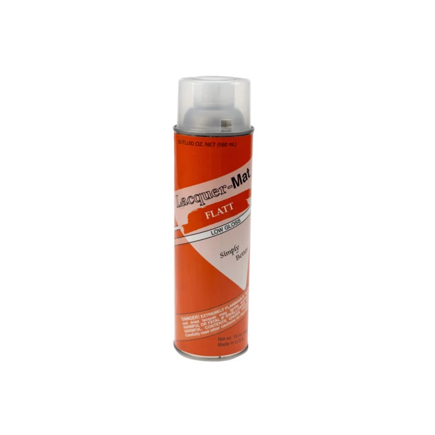 Lacquer-Mat Flat orange label aerosol spray can.