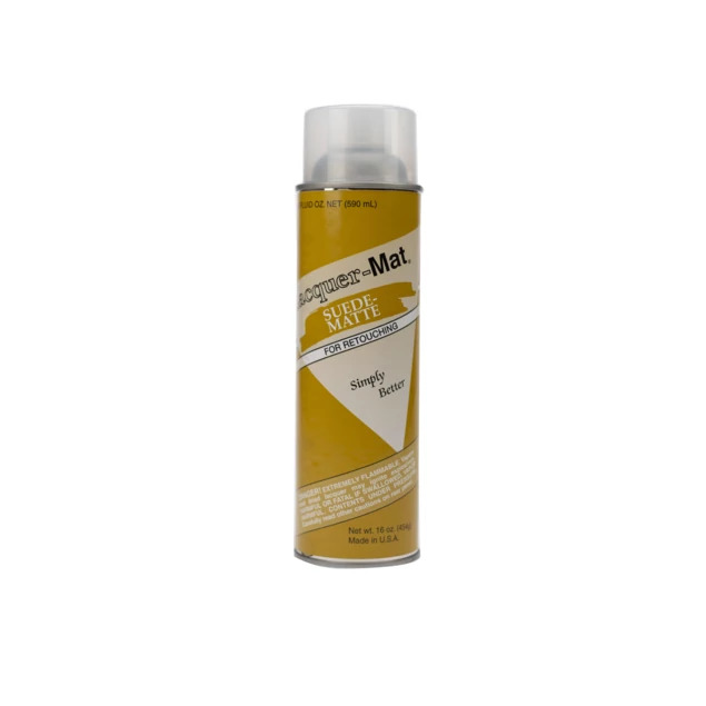 Lacquer-Mat Suede yellow label aerosol spray can.