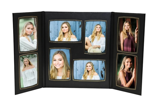Black/Gold senior TAP Commencement Folio 4x6-8VH open.