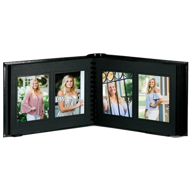 Slip in side loading Black/Black TAP Encore Album 4x5-2 comb vertical 72 prints open.