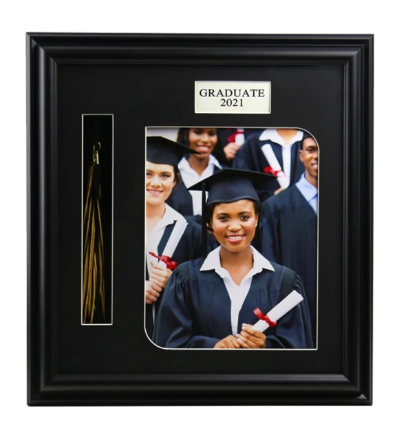 Black Wood Graduation Tassel Frame easel back 4-4x5, 5x7, 8x10 horizontal/vertical with year.