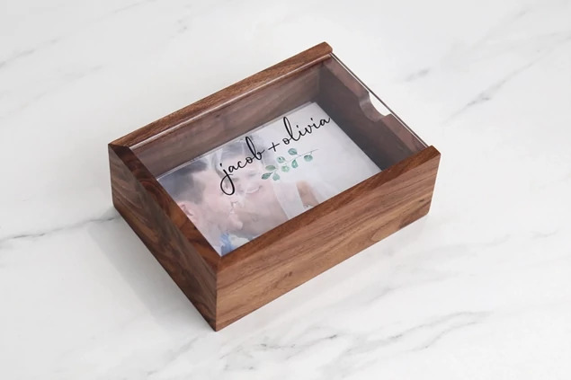 Walnut Tyndell Wood Print Box with Clear Acrylic Top 4x6, 5x7.