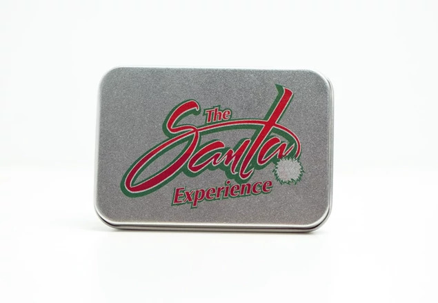 Tyndell White USB Swivel Drive and Metal Tin Bundle open showing tin interior holding wallet prints and flash drive