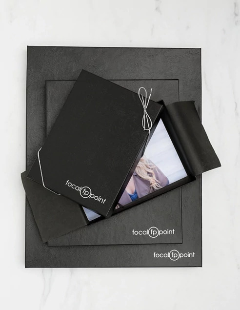 Black leather Tyndell 1" portrait box 4x6, 5x7, 8x10, 8x12, 11x14, 16x20, 20x24.