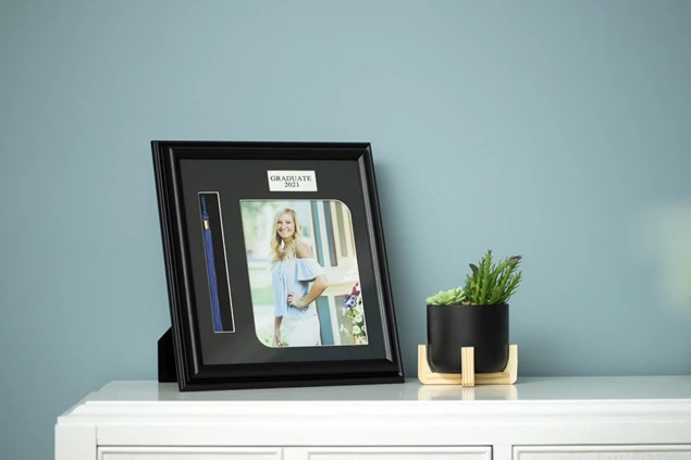 Black Wood Graduation Tassel Frame easel back 4-4x5, 5x7, 8x10 horizontal/vertical with year.